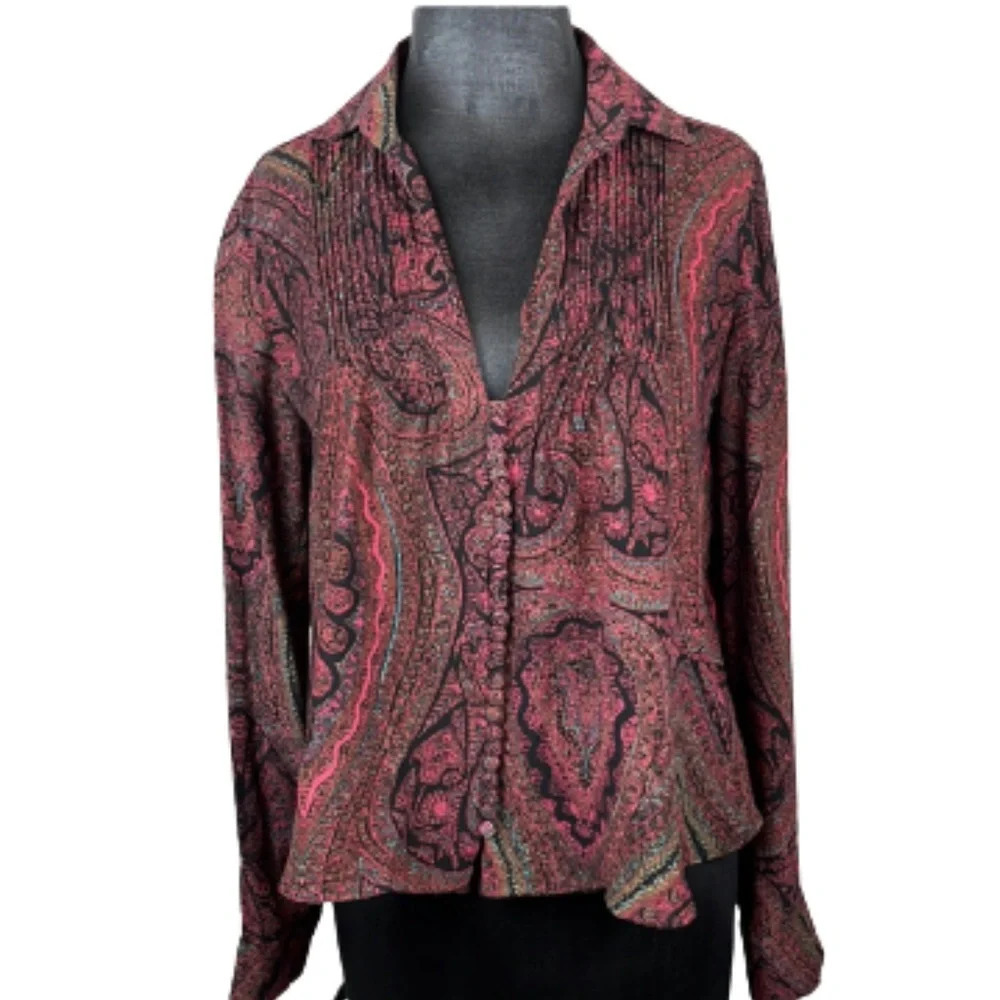 Elizabeth & James Blouse Size Small Paisley Print V-Neck Tab Sleeves Sheer